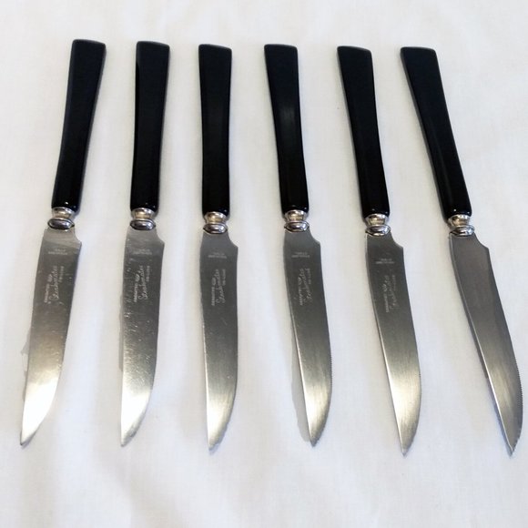 Vintage Glo-Hill Black Bakelite Handles-Steakmates De-luxe- Steak Knives & Case - Picture 5 of 14